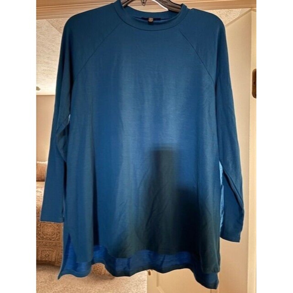 Eileen Fisher Style  63918  SZ Medium Blue Green Stretch Jersey Knit Crew Tunic - Picture 5 of 13